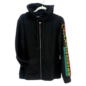 Bebe Sport NWT holographic sleeve Black Hoodie XL women's